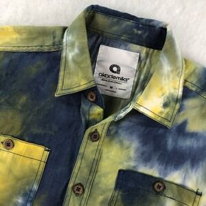 Akademiks Mens Tie Dye Short Sleeve Button Up Shirt Blue Yellow Green Size M